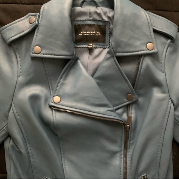 Neiman Marcus The Leather Collection Blue Leather Jacket XS worn once like New - Picture 15 of 16